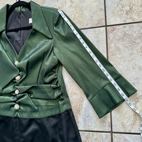J R Nites Green Taffeta Black Satin Evening Dress 16W Mother of the Bride - Picture 7 of 15